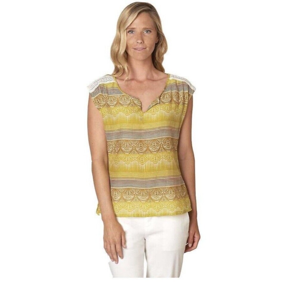 Prana NWT Silk Blend Illiana Sleeveless Top Size XL Crochet Detail Boho Indie
